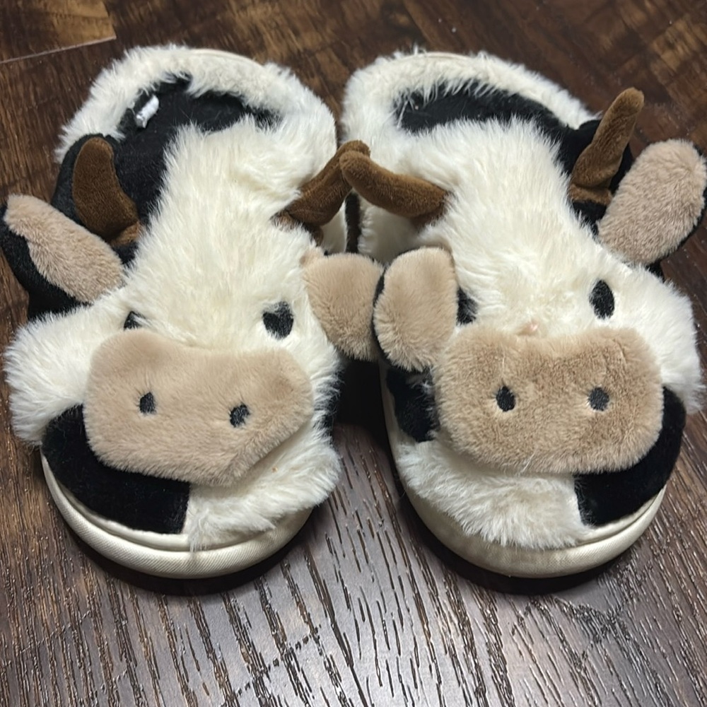 fuzzy cow slippers